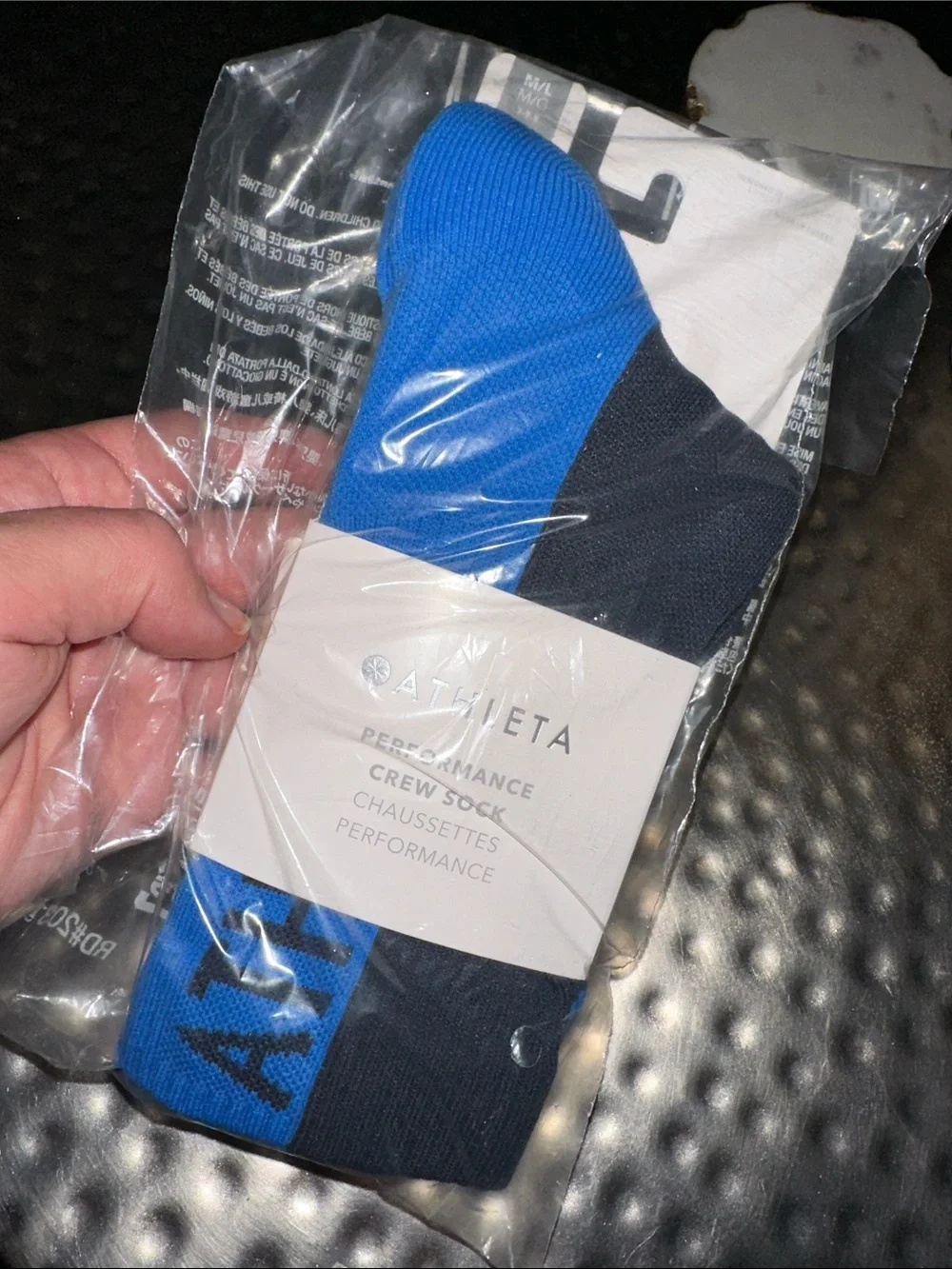 NWT Athleta  Royal Blue & Black Performance Crew Socks M/L